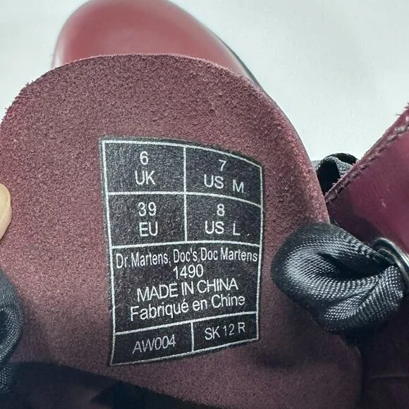 Dr. Martens 1490 Cherry Red Women's US Size 8, EU 39 Black Ribbon Lace - Picture 7 of 8